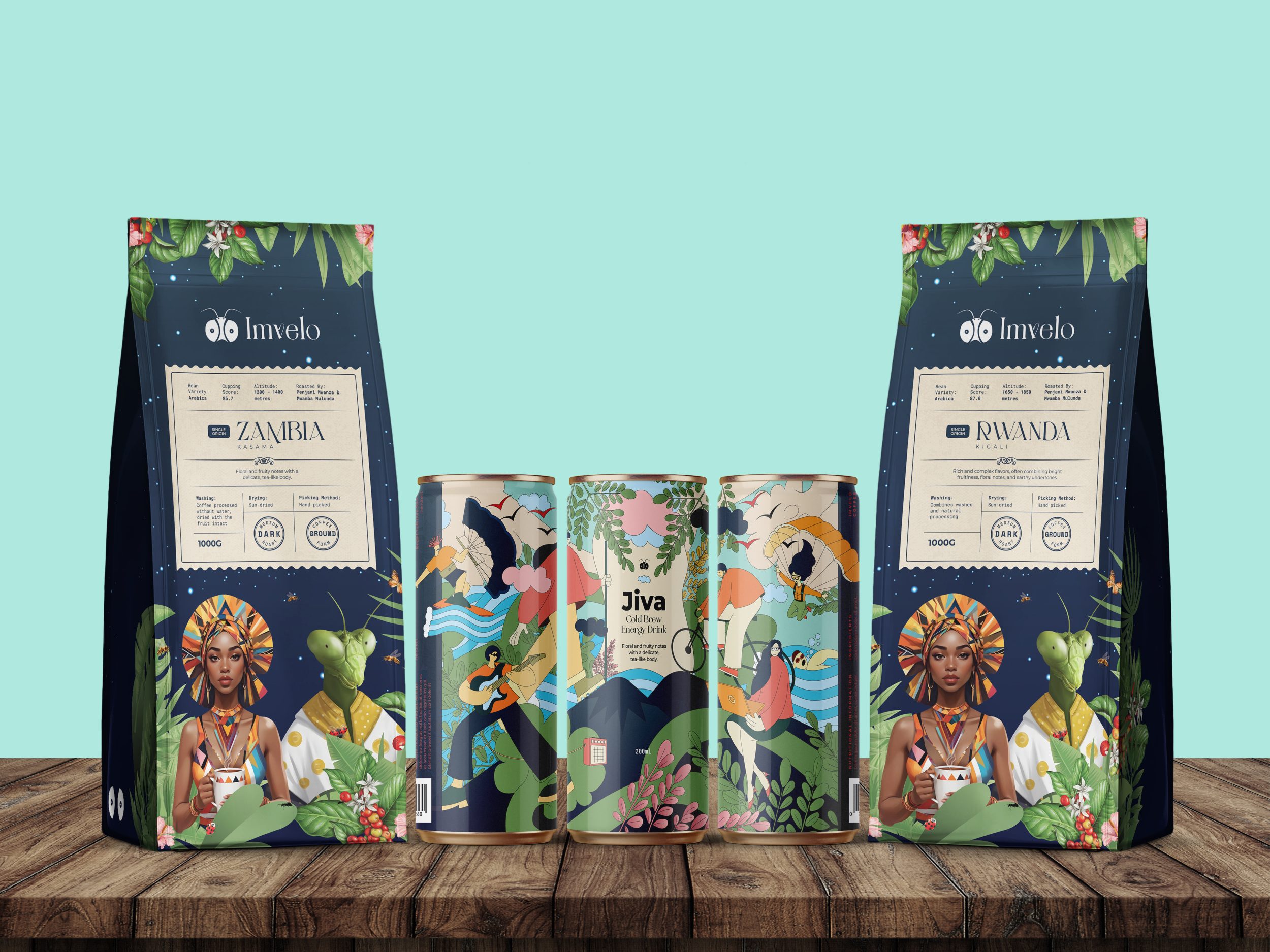 Coffee Bags + Jiva Can Mockup